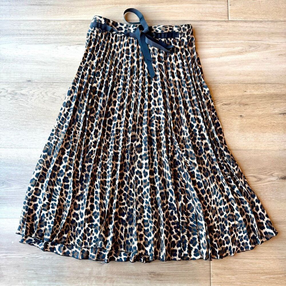 Zara Leopard Pleated Midi Skirt Slit Medium Y2K Mob Wife Indie Sleaze Maximalist